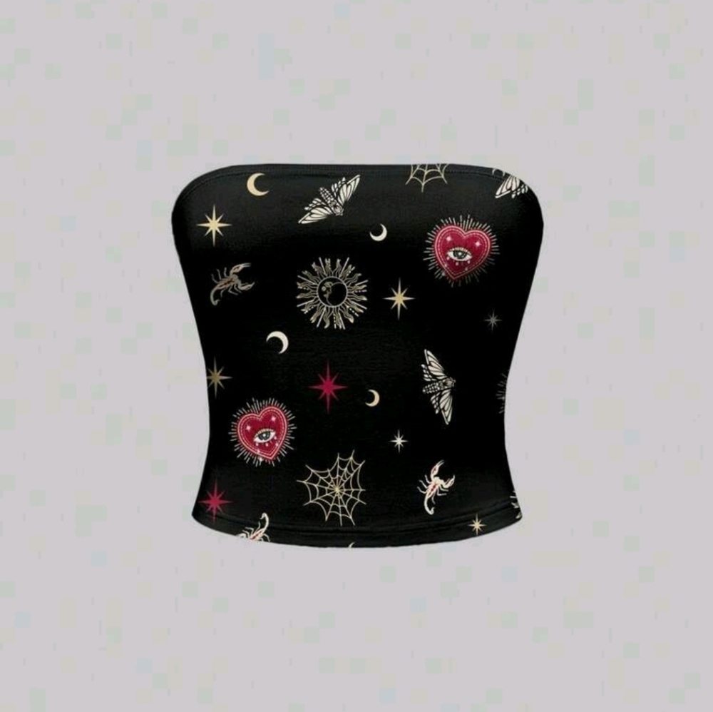 ROMWE Gothic Dark Palace Mysterious Cross, Sun & Moon Sexy Top